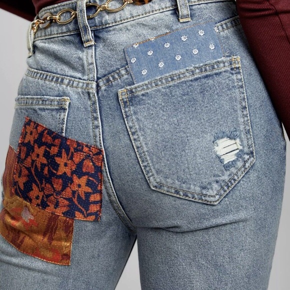Free People Belladonna Patchwork Jeans NWOT - Picture 3 of 4